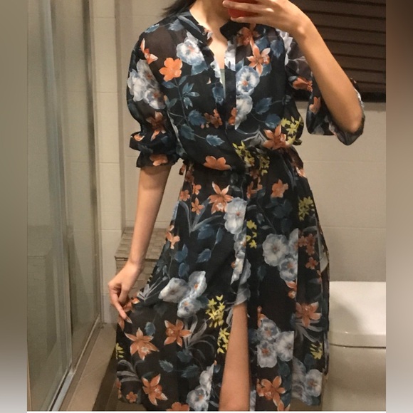ZARA BASIC ~ Sheer fashion Floral Dress cover-up ~ Size XS @C2 - Picture 1 of 6